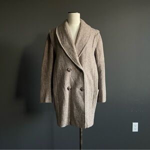 Herman Kay Made in USA Wool Herringbone Coat | Double Breasted Neutral